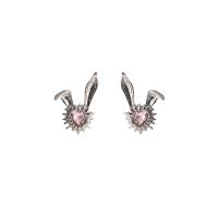 Zinc Alloy Stud Earring Rabbit silver color plated fashion jewelry & for woman & with rhinestone nickel lead & cadmium free Sold By Pair