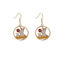 Tibetan Style Drop Earrings, Rabbit, gold color plated, fashion jewelry & for woman & enamel, yellow, nickel, lead & cadmium free, 27x45mm, Sold By Pair