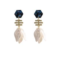 Zinc Alloy Drop Earrings with Resin petals gold color plated fashion jewelry & for woman blue nickel lead & cadmium free Sold By Pair