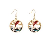Tibetan Style Drop Earrings, Fish, gold color plated, fashion jewelry & for woman & enamel & hollow, red, nickel, lead & cadmium free, 27x47mm, Sold By Pair