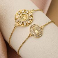 Cubic Zirconia Micro Pave Brass Bracelet plated fashion jewelry & micro pave cubic zirconia golden nickel lead & cadmium free Approx 1.8mm Length 17 cm Sold By PC