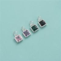 925 Sterling Silver Pendant, Square, DIY & with rhinestone, more colors for choice, 5.20x6.90mm, Hole:Approx 2.7mm, Sold By PC