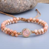 Gemstone Bracelets, with Opal & Nylon Cord & Tibetan Style, handmade, Natural & fashion jewelry & micro pave cubic zirconia & for woman, pink, Sold Per 15-30 cm Strand