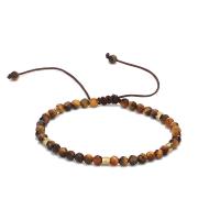 Bracelets naturelles Tiger Eye, oeil de tigre, avec corde en nylon & alliage de zinc, fait à la main, bijoux de mode & pour femme, brun, Vendu par 14-28 cm brin