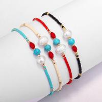 Glass Beads Bracelet, Seedbead, with turquoise & Nylon Cord & Crystal & Plastic Pearl & Tibetan Style, handmade, Natural & fashion jewelry & for woman, more colors for choice, Sold Per 14-28 cm Strand