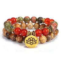 Gemstone Bracelets, Unakite, with Elastic Thread & Picture Jasper & Tibetan Style, handmade, Natural & 2 pieces & fashion jewelry & for woman, more colors for choice, Sold Per 16 cm Strand