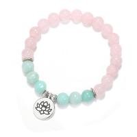 Quartz Bracelets, Rose Quartz, with ​Amazonite​ & Elastic Thread & Zinc Alloy, handmade, Natural & fashion jewelry & different styles for choice & for woman, two different colored, Sold Per 16 cm Strand