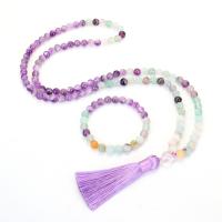 Crystal Necklace, Amethyst, with Polyester Yarns & ​Amazonite​ & Colorful Fluorite, handmade, Natural & fashion jewelry & different styles for choice & for woman, multi-colored, Sold By Strand
