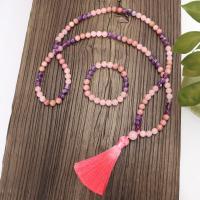 Quartz Necklace Rose Quartz with Polyester Yarns & Amethyst handmade Natural & fashion jewelry & for woman multi-colored Sold By Strand