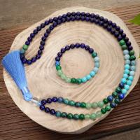 Natural Gemstone Necklace Lapis Lazuli with Polyester Yarns & Gemstone handmade fashion jewelry & for woman multi-colored Sold By Strand
