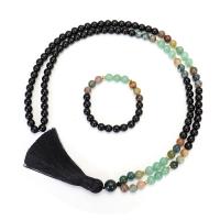 Natural Gemstone Necklace Green Aventurine with Polyester Yarns & Gemstone & Indian Agate & Zinc Alloy handmade fashion jewelry & for woman multi-colored Sold By Strand