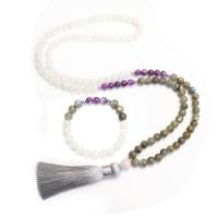 Natural Gemstone Necklace, Labradorite, with Polyester Yarns & Amethyst & Clear Quartz, handmade, fashion jewelry & different styles for choice & for woman, multi-colored, Sold By Strand
