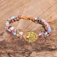Gemstone Bracelets Impression Jasper with Nylon Cord & 304 Stainless Steel Vacuum Ion Plating Natural & fashion jewelry & handmade & for woman multi-colored Sold Per 14-28 cm Strand