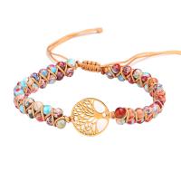 Gemstone Bracelets, Impression Jasper, with Nylon Cord & 304 Stainless Steel, Vacuum Ion Plating, Natural & fashion jewelry & handmade & for woman, multi-colored, Sold Per 14-28 cm Strand