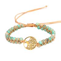 Gemstone Bracelets, Impression Jasper, with Nylon Cord & 304 Stainless Steel, Vacuum Ion Plating, Natural & fashion jewelry & handmade & for woman, multi-colored, Sold Per 14-30 cm Strand