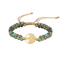 Gemstone Bracelets, Larimar, with Nylon Cord & 304 Stainless Steel, Vacuum Ion Plating, Natural & fashion jewelry & handmade & for woman, multi-colored, Sold Per 14-28 cm Strand