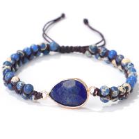 Bransolety kamień szlachetny, Lapis Lazuli, ze Sznur nylonowy & Stop cynku, Ręcznie robione, Naturalne & biżuteria moda & dla kobiety, niebieski, sprzedawane na 16-28 cm Strand