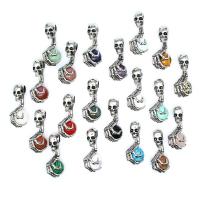 Gemstone Pendants Jewelry, Natural Stone, with Brass, Skull, antique silver color plated, DIY & different materials for choice, more colors for choice, 19x43mm, Sold By PC