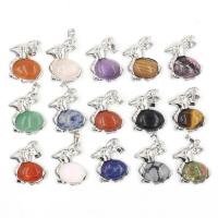 Gemstone Pendants Jewelry Natural Stone with Brass Rabbit silver color plated DIY Sold By PC