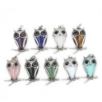 Gemstone Pendants Jewelry Natural Stone with Brass Owl antique silver color plated DIY & with rhinestone Sold By PC