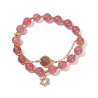 Quartz Bracelets, Strawberry Quartz, with Tibetan Style, Hexagram, gold color plated, fashion jewelry & for woman & with rhinestone, pink, 8mm,9mm,11mm, Length:Approx 19 cm, Sold By PC