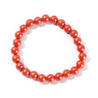 Gemstone Bracelets Cinnabar Round fashion jewelry & Unisex red Length Approx 19 cm Sold By PC