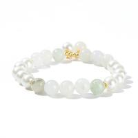 Gemstone Bracelets, Ice Jade, with Shell Pearl & Tibetan Style, Round, gold color plated, fashion jewelry & for woman, white, 8mm, Length:Approx 19 cm, Sold By PC