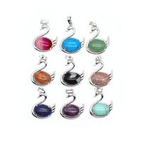 Gemstone Pendants Jewelry, Natural Stone, with Brass, Swan, silver color plated, DIY & different materials for choice, more colors for choice, 32x26x6mm, Sold By PC