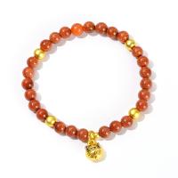 Natural Goldstone Bracelet, with Brass & Tibetan Style, Cat, gold color plated, fashion jewelry & for woman, red, 6mm,8mm, Length:Approx 19 cm, Sold By PC