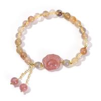 Quartz Bracelets Rutilated Quartz with Strawberry Quartz & Zinc Alloy Claw gold color plated fashion jewelry & for woman mixed colors 6mm Length Approx 19 cm Sold By PC