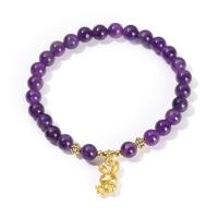 Quartz Bracelets, Amethyst, with Brass & Tibetan Style, Rabbit, gold color plated, fashion jewelry & for woman, purple, 6mm,12x16mm, Length:Approx 19 cm, Sold By PC