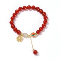 Agate Jewelry Bracelet, Yunnan Red Agate, with Brass & Tibetan Style, Round, gold color plated, fashion jewelry & for woman & enamel, red, Length:Approx 19 cm, Sold By PC