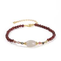 Natural Garnet Bracelet, with Tourmaline & Brass, with 5cm extender chain, barrel, gold color plated, fashion jewelry & for woman, garnet, 3mm,12x8mm, Length:Approx 19 cm, Sold By PC