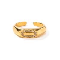 Cubic Zirconia anel de dedo de aço inoxidável, Aço inoxidável 304, joias de moda & micro pavimento em zircônia cúbica & para mulher, dourado, vendido por PC