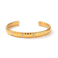 Bracelete de aço inoxidável, Aço inoxidável 304, joias de moda & para mulher & com strass, dourado, Diametro interno:Aprox 58.4mm, vendido por PC