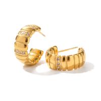 Boucle d'oreille de gaujon en acier inoxydable, Acier inoxydable 304, bijoux de mode & pour femme & avec strass, doré, 19.90x7.60mm, Vendu par paire
