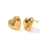 Boucle d'oreille de gaujon en acier inoxydable, Acier inoxydable 304, coeur, bijoux de mode & pour femme, doré, 13.10x14.20mm, Vendu par paire