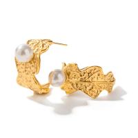 Boucle d'oreille de gaujon en acier inoxydable, Acier inoxydable 304, avec perle de plastique, bijoux de mode & pour femme, doré, 23.90x14mm, Vendu par paire