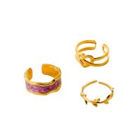 304 rozsdamentes acél Ring Set, galvanizált, Állítható & három darab & egynemű & zománc, aranysárga, Által értékesített Set