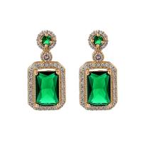 Messing oorhangers, met Emerald, plated, mode sieraden & voor vrouw & met strass, nikkel, lood en cadmium vrij, 12x27mm, Verkocht door pair