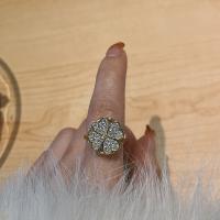 Sárgaréz ujjgyűrű, Four Leaf Clover, galvanizált, divat ékszerek & a nő & strasszos, nikkel, ólom és kadmium mentes, Által értékesített PC