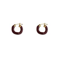 Brass Huggie Hoop Earring, gold color plated, for woman & enamel, nickel, lead & cadmium free, 17mm, Sold By Pair