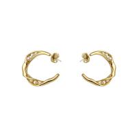 Brass Stud Earring, with Plastic Pearl, Letter C, gold color plated, for woman, nickel, lead & cadmium free, 30mm, Sold By Pair