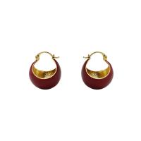 Brass Huggie Hoop Earring gold color plated for woman & enamel nickel lead & cadmium free 30mm Sold By Pair