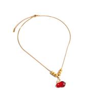 Tibetan Style Jewelry Necklace, with 5CM extender chain, Rabbit, gold color plated, fashion jewelry & for woman, red, nickel, lead & cadmium free, 20x25mm, Length:Approx 40 , Sold By PC