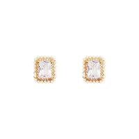 Brass Stud Earring, with Plastic Pearl, Square, plated, fashion jewelry & micro pave cubic zirconia, golden, nickel, lead & cadmium free, 13x10mm, Sold By Pair