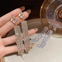 Fashion Fringe Earrings Brass plated fashion jewelry & micro pave cubic zirconia nickel lead & cadmium free Sold By Pair