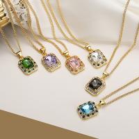 Cubic Zircon Micro Pave Brass Necklace, with 5cm extender chain, Square, plated, fashion jewelry & micro pave cubic zirconia, more colors for choice, nickel, lead & cadmium free, 13x22mm, Length:45 cm, Sold By PC
