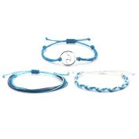 Mode créer Bracelets cordon de cire, corde de cire, avec alliage de zinc, fait à la main, trois pièces & bijoux de mode & pour femme, bleu, Vendu par fixé