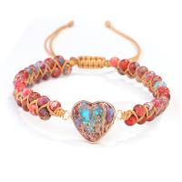 Bracelets de pierres précieuses, Jaspe d'impression, avec corde en nylon & alliage de zinc, fait à la main, bijoux de mode & pour femme, rouge, Vendu par 16-28 cm brin